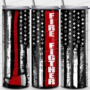 USA Firefighter 20 oz Straight Tumbler Sublimation Design Digital Download PNG, Skinny Tumbler Design Digital Only, Firefighter Tumbler Wrap