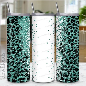 Teal Glitter Leopard Tumbler Wrap: 20 oz Skinny Sublimation (PNG)
