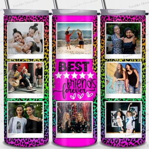 Hot Pink Leopard Bestie Tumbler Wrap Design PNG Add Your Photo Frame 20oz Skinny Sublimation Template BFF Birthday Gift  8 Photo Collage