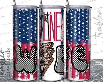 Line Wife Tumbler Design: American Flag Lineman Wrap (PNG Digital Download)