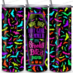 Black with Neon Halloween Spooky Season Tumbler Wrap PNG, 20oz Skinny Tumbler Sublimation Funny Design Digital Download Bright Girl Summer