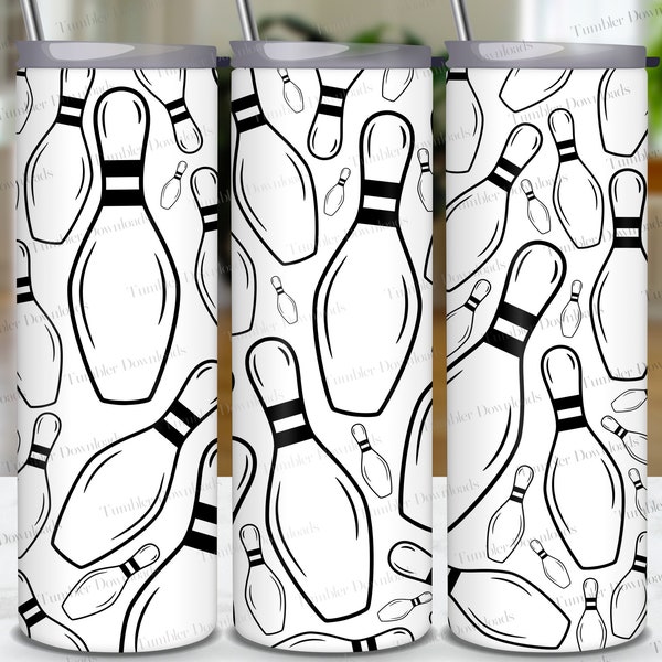 Bowling Pin Tumbler Wrap PNG, Black and White Tumbler, 20oz Skinny Tumbler Sublimation Design, Leopard Seamless Straight Tumbler Downloads