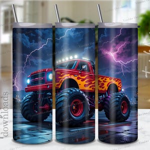 Monster Trucks Tumbler Wrap: Kids Racing 20 Oz Skinny Design (Digital Download)