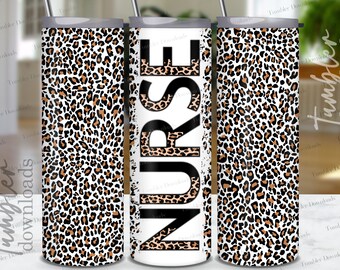 Leopard Nurse Tumbler Wrap: 20 oz Skinny Sublimation Design (PNG)