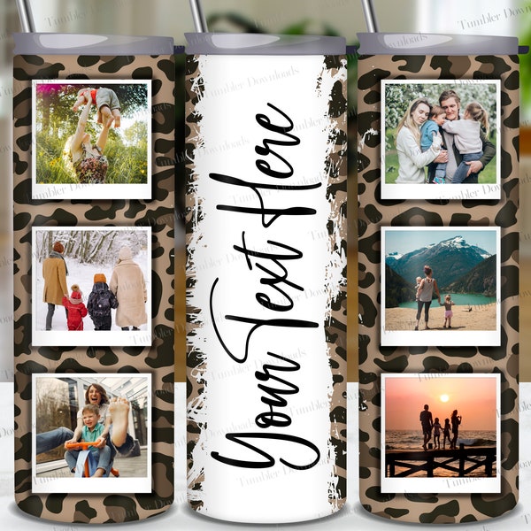 Leopard Photo Frame Tumbler Wrap PNG, Add Your Name, Custom Tumbler Sublimation Design, 20 oz Skinny Tumbler Template, Straight Tumbler PNG