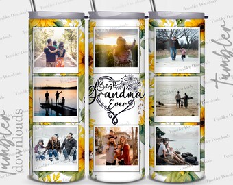 Watercolor Grandma Photo Collage 20oz Tumbler Wrap (PNG Download)