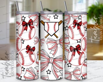 Puede incluir: Un vaso blanco con un patrón de béisbol y lazos. El vaso tiene un diseño rojo, blanco y negro con pelotas de béisbol, lazos y estrellas.