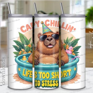 Capy-Chillin' Digital Download, Capybara Tumbler Wrap PNG, Cute Animal Design Sublimation 20oz Skinny  Png for Crafting