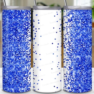 Blue Glitter Tumbler Wrap PNG: 20 oz Skinny Sublimation Template (Digital Download)