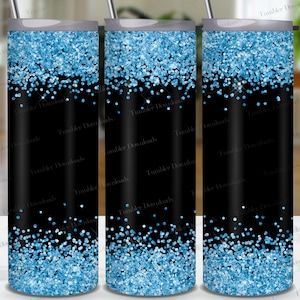 Blue Glitter Tumbler Wrap: Personalized 20 oz Skinny Sublimation Design (PNG)