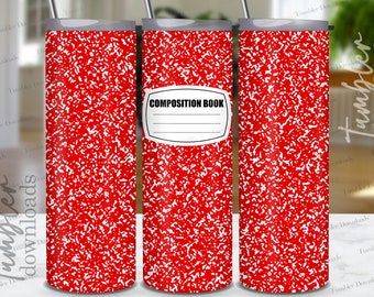 Red Composition Book Tumbler Wrap: Teacher Student Design (PNG Digital Download)