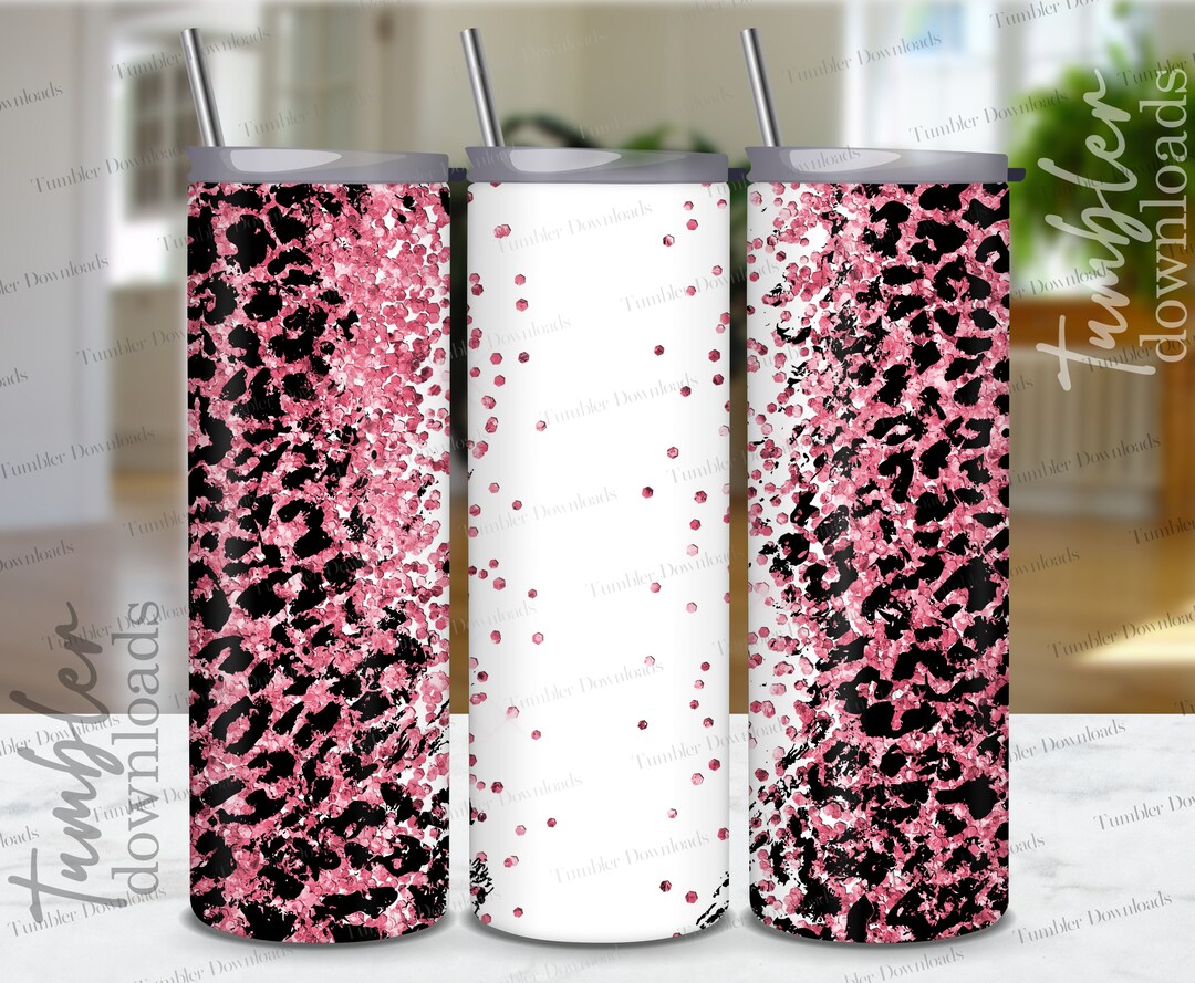 Rose Pink Leopard Glitter Tumbler Wrap: 20 Oz Skinny Sublimation Design ...