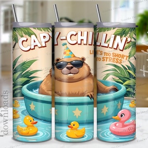 Capybara Tumbler Wrap PNG, Cute Animal Design Sublimation 20oz Skinny Capy-Chillin' Digital Download Png for Crafting
