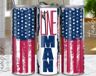 Lineman American Flag 20 oz Tumbler Wrap (pobierz PNG)