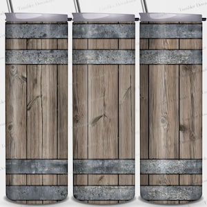 Whiskey Barrel Tumbler Wrap PNG, Rustic Wood Grain Wooden Wine Barrel Tumbler Design Sublimation 20oz Skinny Tumbler Template Seamless