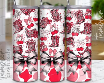 Coquette Cowgirl Tumbler Wrap: Cherries, Bows, Hearts (Digital Download)