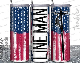 Kubek sublimacyjny Lineman American Flag o pojemności 20 uncji (pobierz PNG)