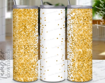 Gold Glitter Tumbler Wrap PNG: 20 oz Skinny Sublimation Template (Digital Download)