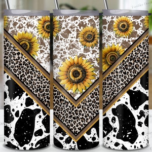 Sunflower Tumbler, Western Tumbler Wrap PNG, Cowhide Leopard Tumbler, 20oz Skinny Tumbler Sublimation Design Cowboy Cowgirl Cheetah Tumbler
