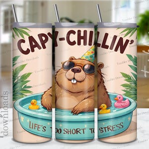 Cute Capybara Tumbler Wrap PNG, Cute Animal Design Sublimation 20oz Skinny Capy-Chillin' Digital Download Png for Crafting