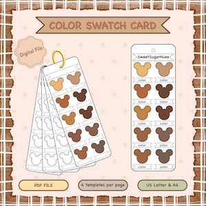 Color Swatch Card Template | Printable Marker & Paint Swatch Chart | Digital PDF Blank Palette | Mouse Design