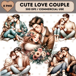 Conjunto de clipart de casal romântico, clipart de casal, casal apaixonado PNG, clipart de casal fofo, cartão de dia dos namorados, download digital, uso comercial