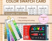 GuangNa 240 Colors Acrylic Brush Marker Swatch Card Template | Printable Paint Color Chart | Digital PDF