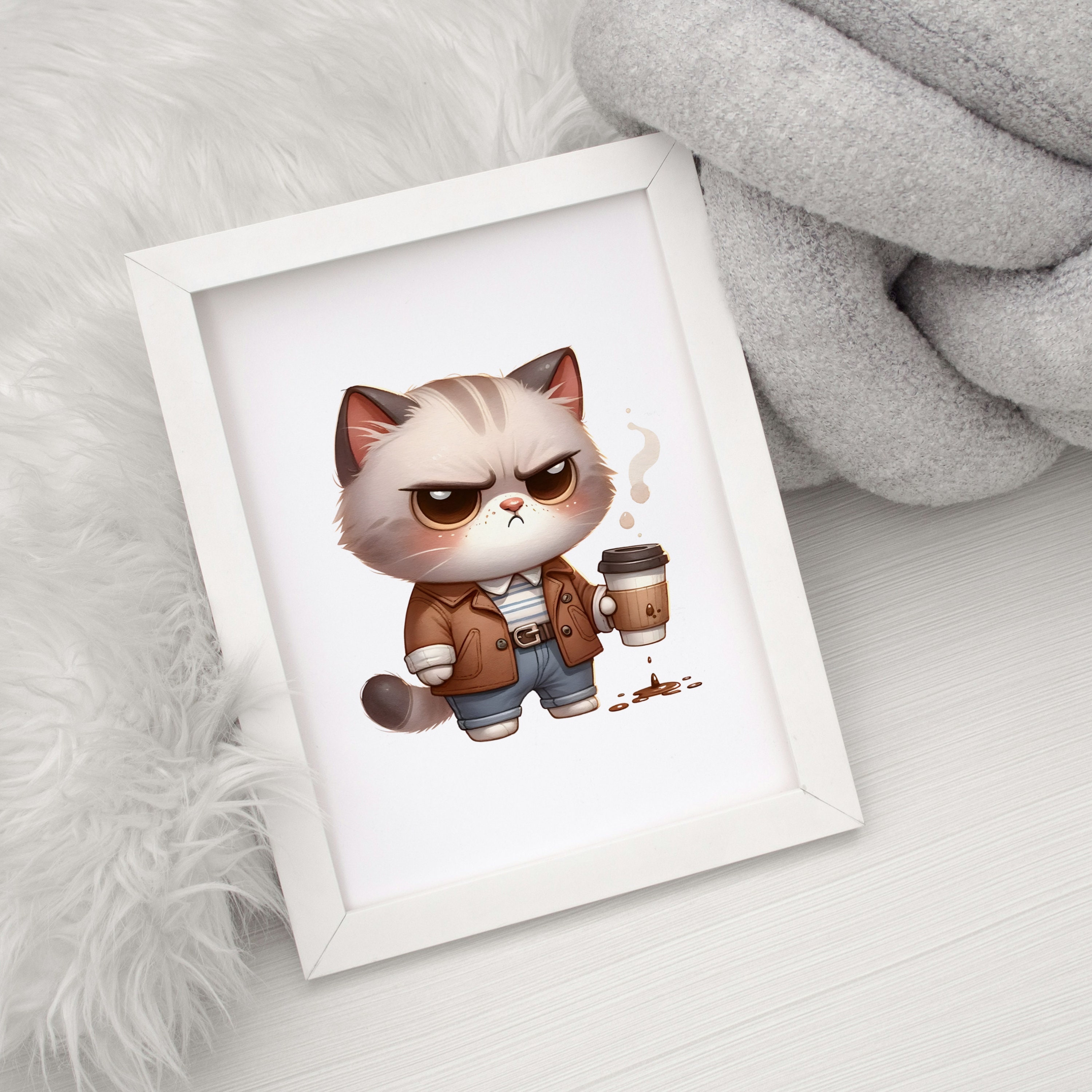 Grumpy Cat Coffee Clipart Set: Watercolor Funny Cats (digital Download ...