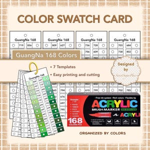 GuangNa 168 Farben Acryl Brush Marker Swatch Card Template | Druckbare Farbkarte | Digitales PDF