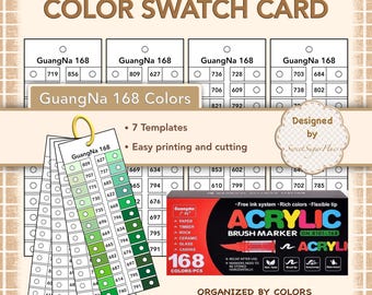 GuangNa 168 Colors Acrylic Brush Marker Swatch Card Template | Printable Color Chart | Digital PDF