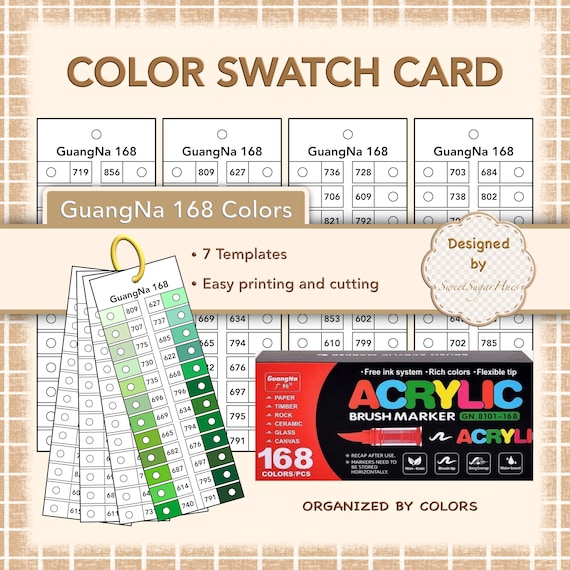 Guangna 168 Colors Acrylic Brush Marker Swatch Card Template