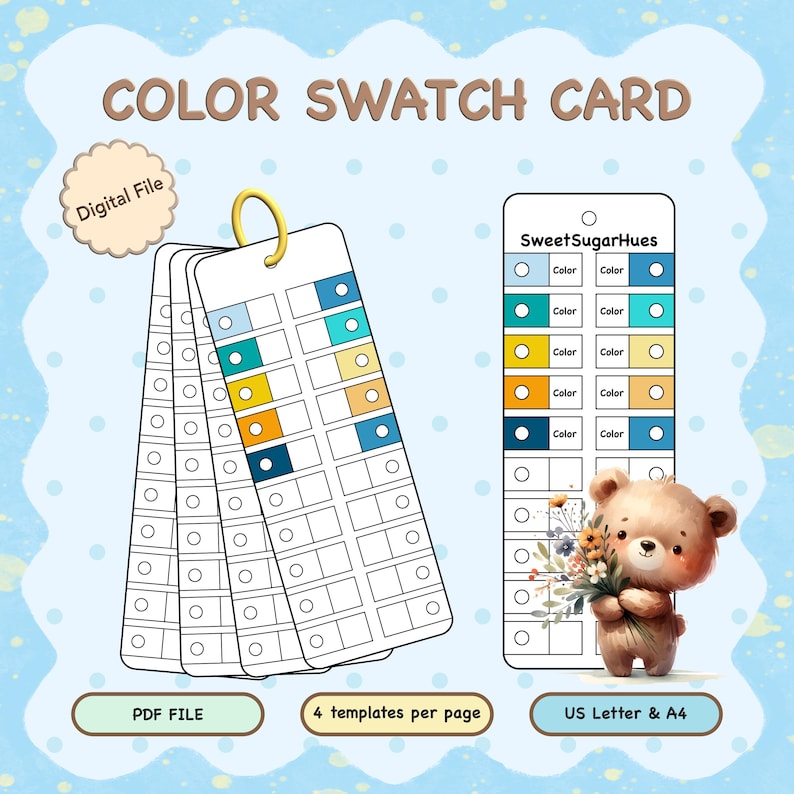 Color Swatch Template, Printable Blank Color Chart for Paint, Digital PDF Marker Palette Swatch Card image 1