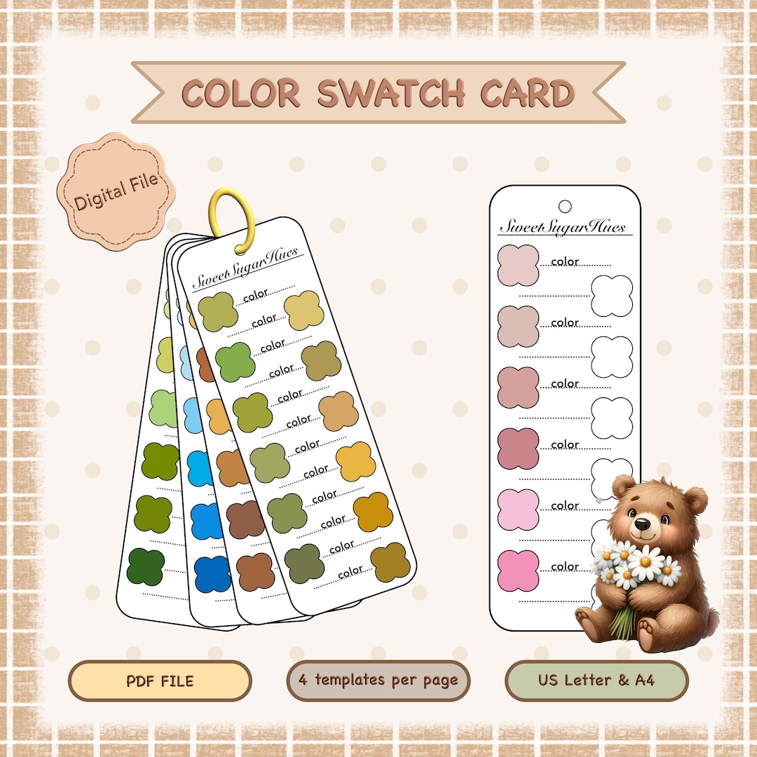 Color Swatch Card Template, Printable Marker & Paint Swatch Chart ...