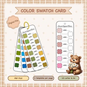 Color Swatch Card Template, Printable Marker & Paint Swatch Chart, Blank Palette, Digital PDF