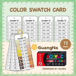 GuangNa 72 Color Acrylic Brush Marker Swatch, Printable Color Swatch Card, Color Swatch Chart, Digital PDF Sheets, Color Swatch Template