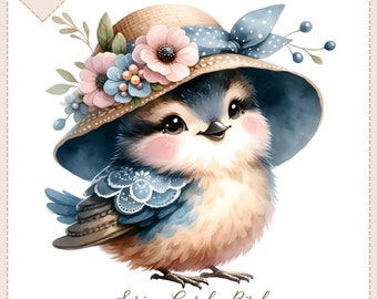 Watercolor Bird Clipart: Spring Garden Floral Hat (Digital Download)