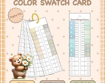 Plantilla de tarjeta de muestras de color, tabla de muestras en blanco imprimible, hoja de paleta de pintura para marcadores (descarga digital)