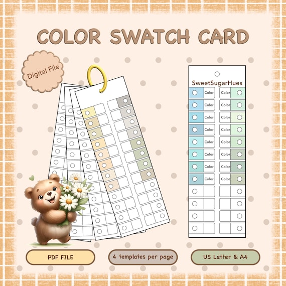 Color Swatch Card Template, Printable Blank Swatch Chart, Marker Paint Palette Sheet, (Digital Download)