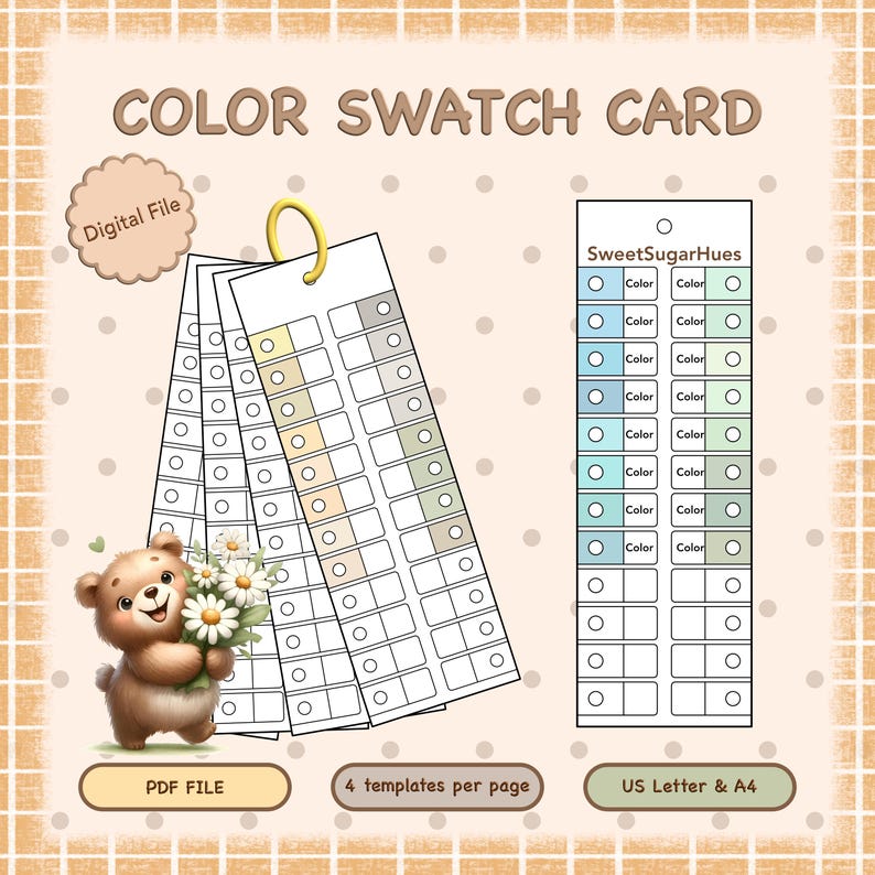 Color Swatch Card Template, Printable Blank Swatch Chart, Marker Paint Palette Sheet, (Digital Download) image 1