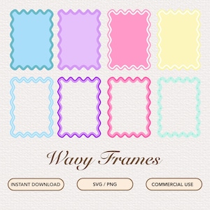 Pastel Wavy Borders Svg Png, Colorful Cute Frames, Wavy Scallop Border Clipart, Wavy Svg, Wavy Shape, Wavy Invitation, Handdrawn Borders
