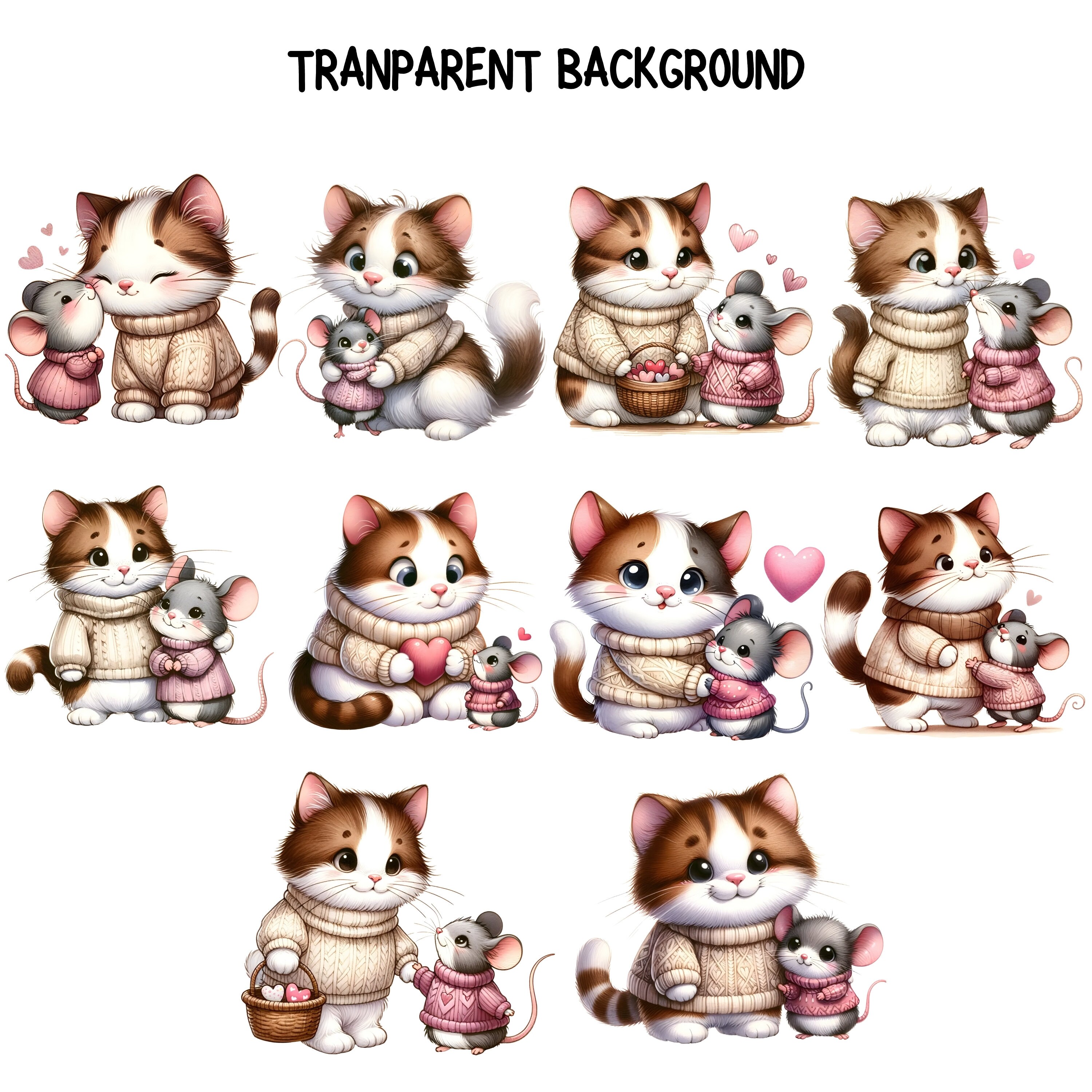 Cute Cat and Mouse Clipart, Cat Clipart, Mouse Clipart, Cute Animal