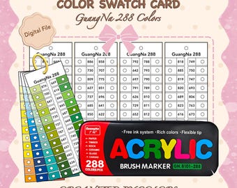 GuangNa 288 Colors Acrylic Brush Marker Swatch Card Template | Printable Paint Color Chart | Digital PDF