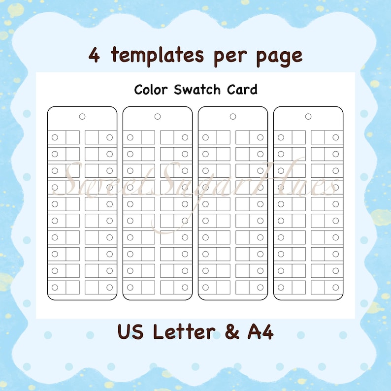 Color Swatch Template, Printable Blank Color Chart for Paint, Digital PDF Marker Palette Swatch Card image 3
