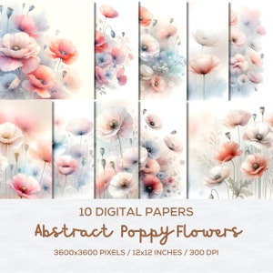Watercolor Abstract Poppy Flowers Digital Paper pack, Poppy Clipart, Flower Background, Digital Download, Scrapbook Paper, Card Making