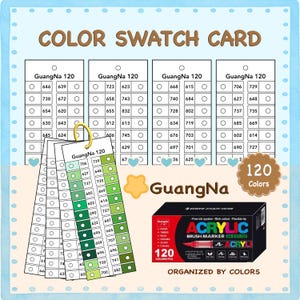GuangNa 120 Colors Acrylic Brush Markers Swatch, Printable Color Swatch Card, Color Swatch Charts, Digital PDF Sheets, Color Swatch Template