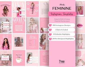 Feminine Instagram Templates for Small Business & Coaches | Pink Canva Social Media Kit