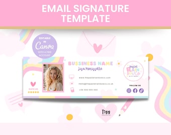 Email Signature Template | Canva Editable Footer | Pastel Rainbow Small Business Email Banner | PRC01