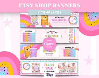 Etsy Shop Banners | Colorful Rainbow Editable Canva Templates for Small Business Branding BCCS01