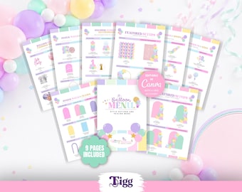Plantilla de menú de globos / Lista de precios editable en Canva para negocios de decoración de fiestas / Guía de precios para estilistas de eventos en tonos pastel / THPB01