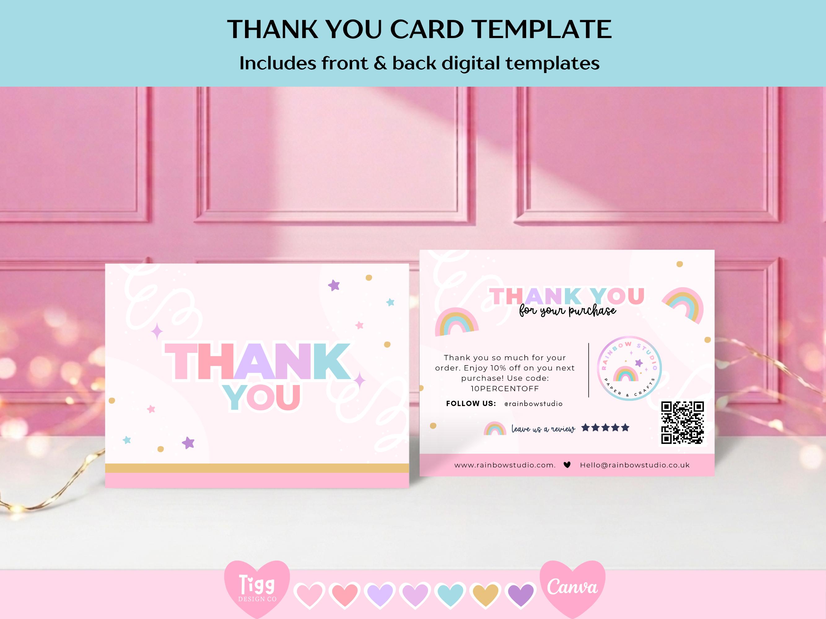 Thank You Card Template Canva | Playful Pastel Rainbow Packaging Insert ...